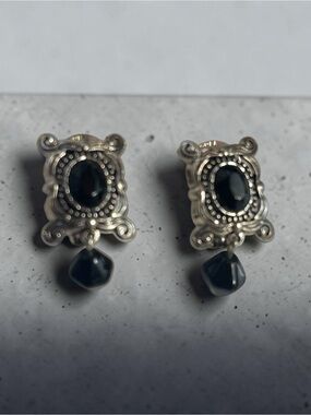 Premier Black Enamel Drop Convertible Omega Earrings
